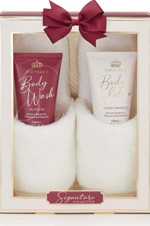 Style & Grace Signature Set 150 ml de gel de baño, 150 ml de loción corporal y zapatillas