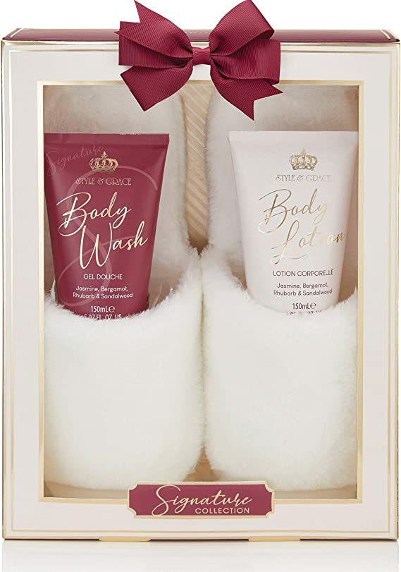 Style & Grace Signature  Set 150 ml de gel de baño, 150 ml de loción corporal y  zapatillas 